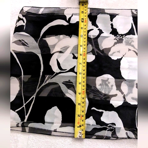 Fashion Scarf with Silky Look & Feel Floral Black & White, Long Style, 60" x 13" - Picture 3 of 6